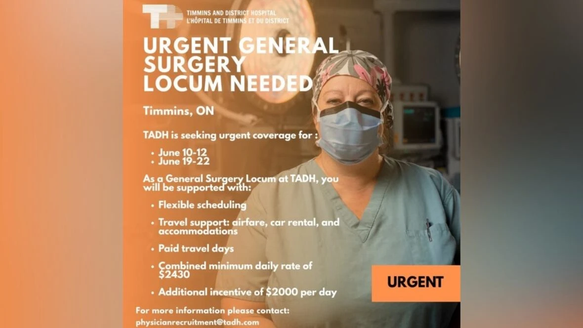 Timmins hospital offering some locum doctors more than $4K per day