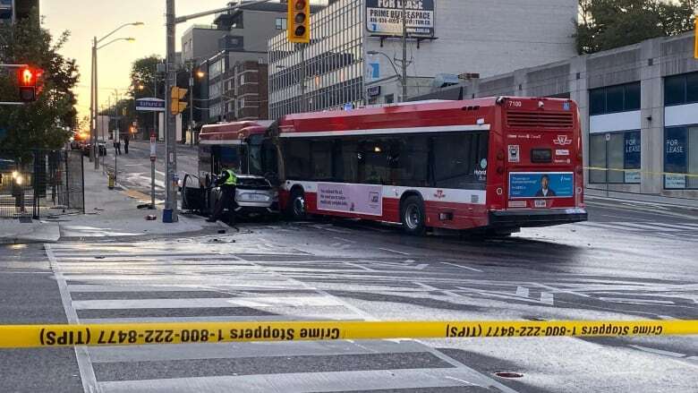 TTC bus driver pulls man from burning, possibly stolen car after crash