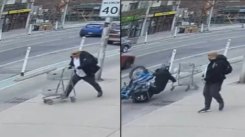 Video shows man push shopping cart into Toronto bike lane, sending rider crashing