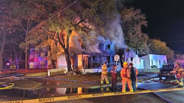 Home burning on Mercer Street in Windsor