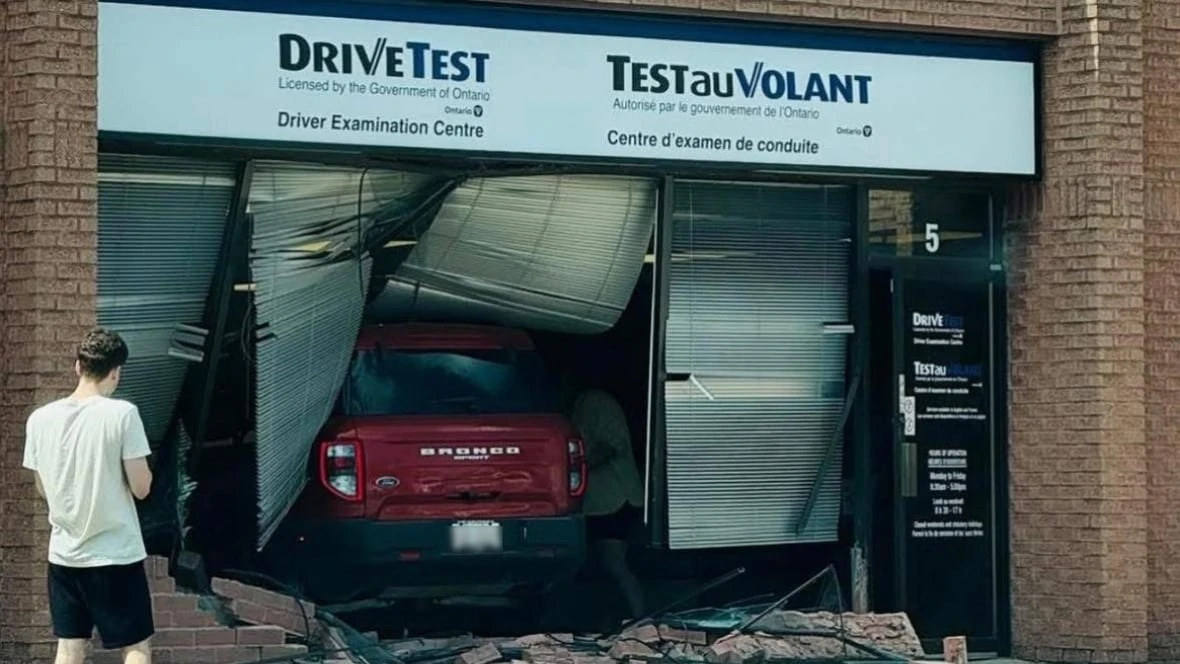 Yes, a driver crashed into a Sarnia drive test centre. Here's what happened