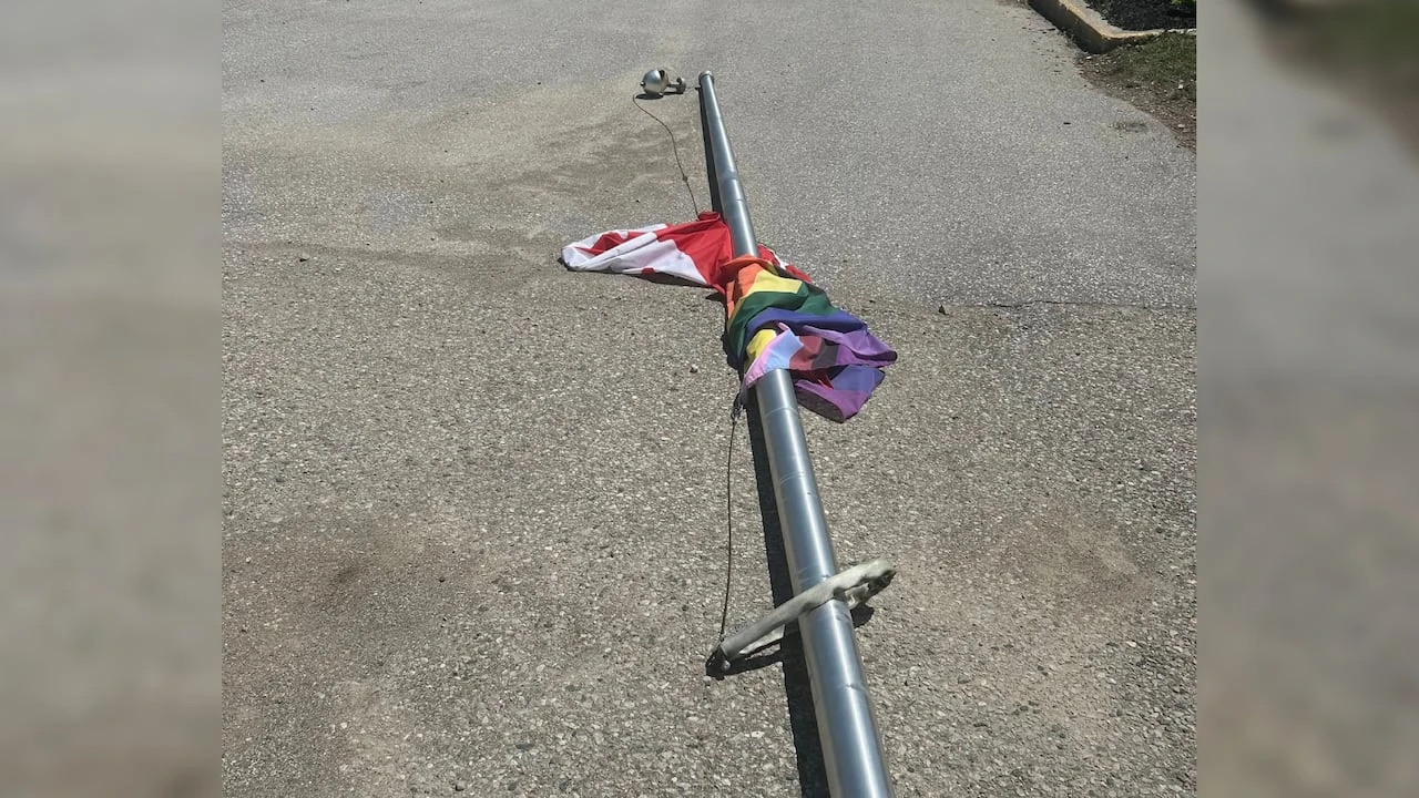 Police investigating after flagpoles flying Pride flag cut down in Perth County