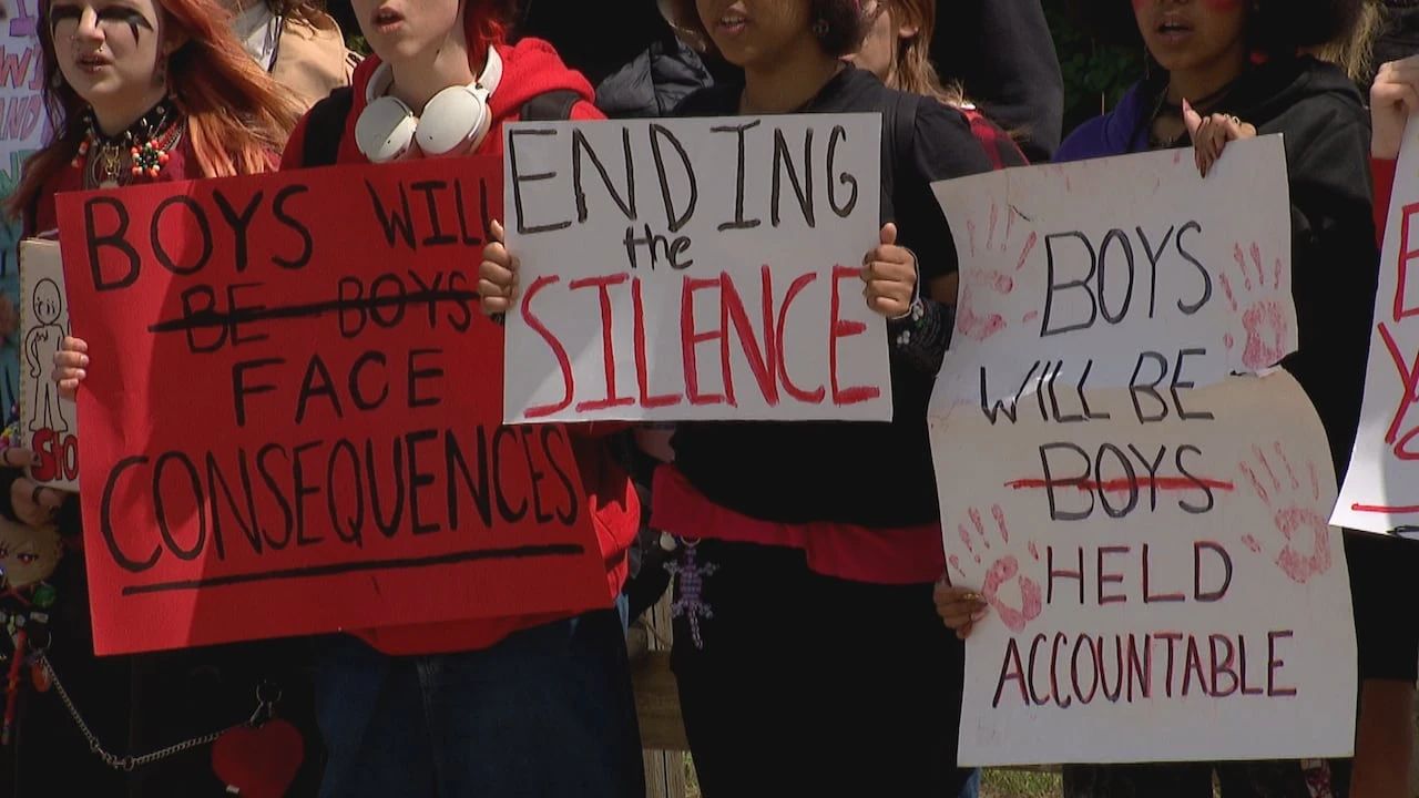 Camrose high school students protest against gender-based violence after disturbing messages circulate online