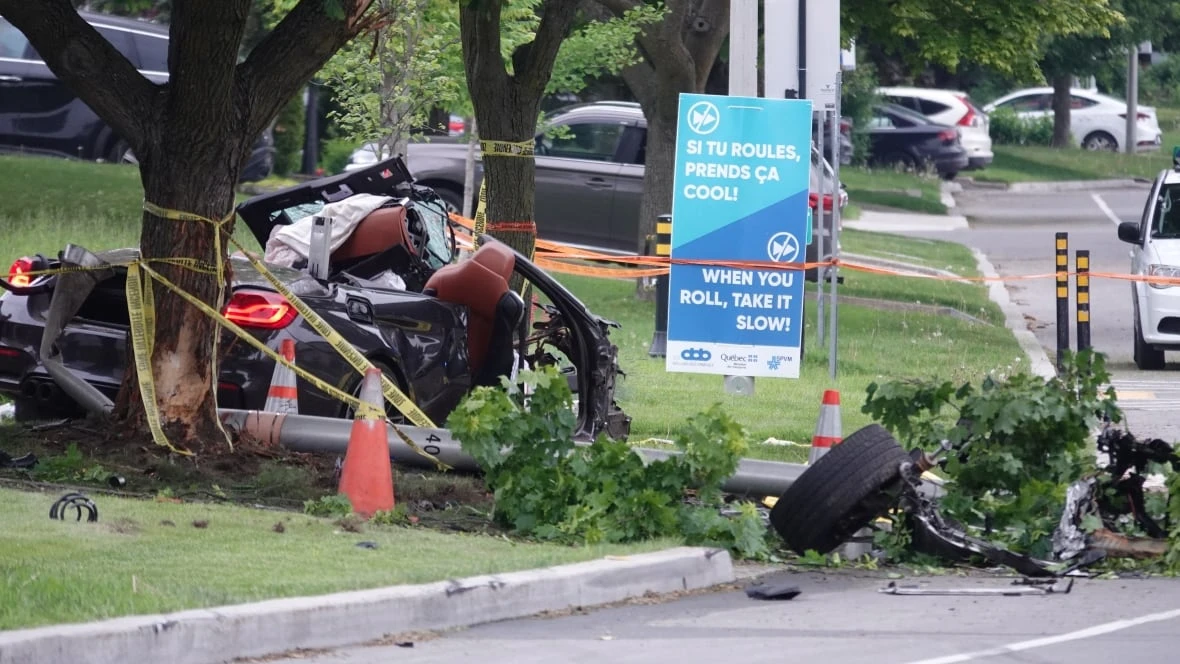 Man dies after car crashes into tree in Dollard-des-Ormeaux, Que.