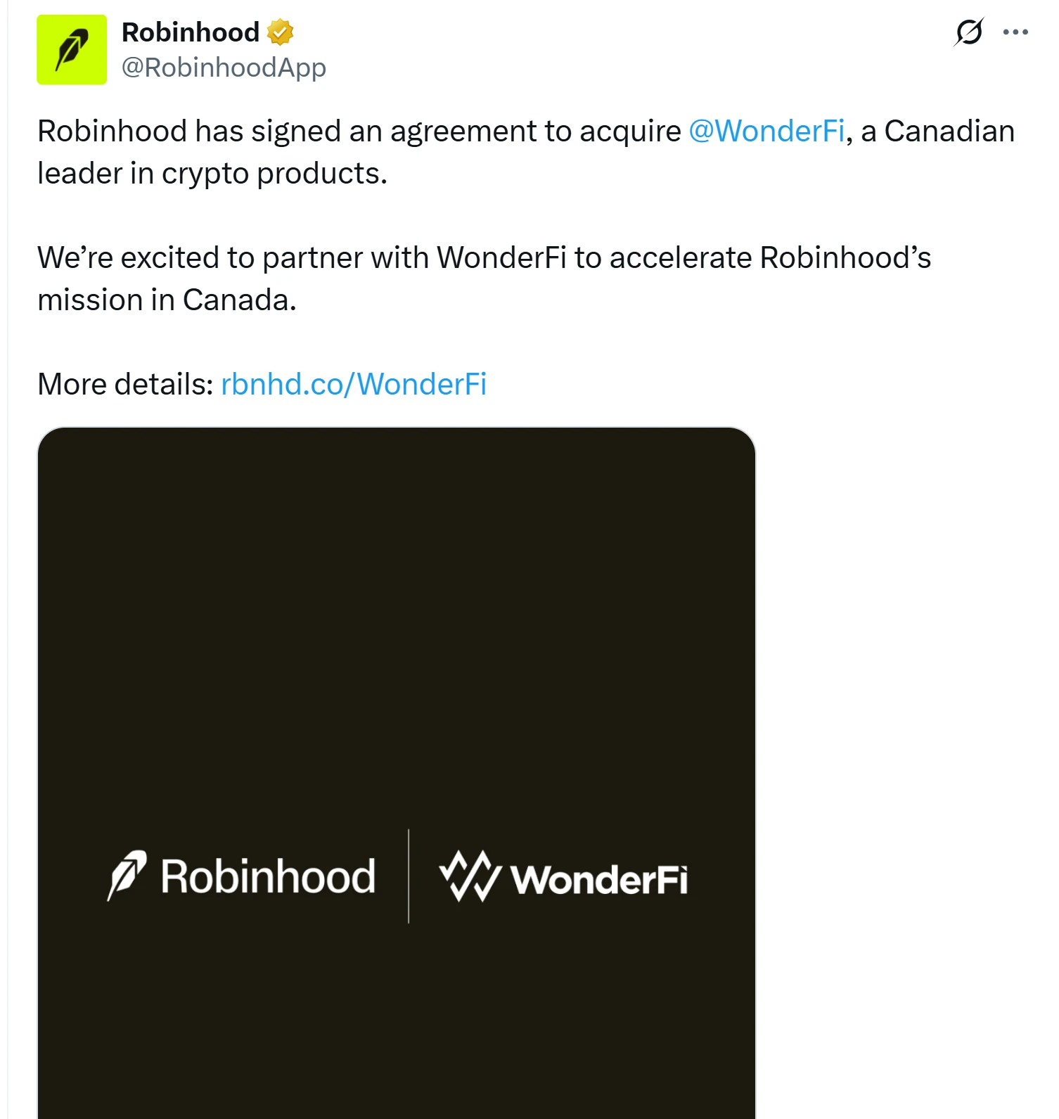  Robinhood to acquire Canada’s WonderFi for $179M in global crypto push 