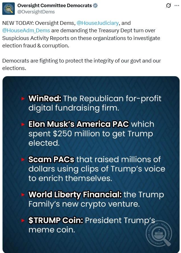  Dems seek suspicious activity reports linked to Trump crypto ventures 