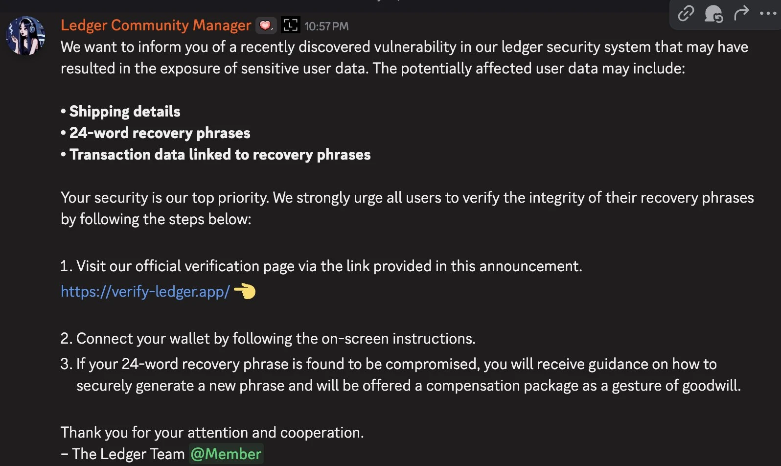  Ledger secures Discord after hacker bot tried to steal seed phrases 