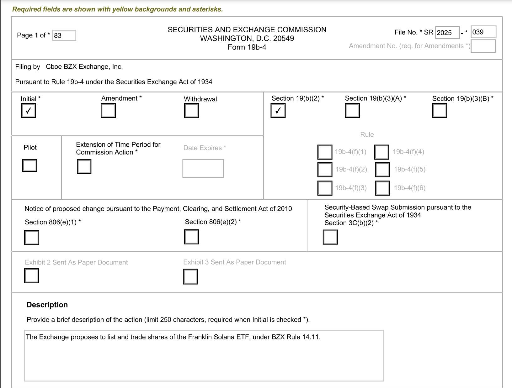  Cboe BZX files Solana ETF application on behalf of Franklin Templeton 