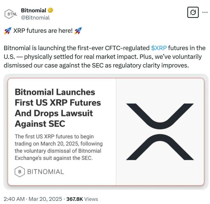  Bitnomial drops SEC lawsuit ahead of XRP futures launch in the US 