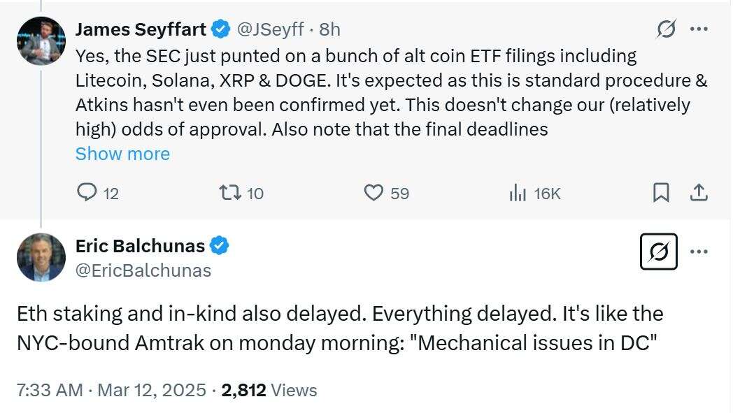  SEC delays decision on XRP, Solana, Litecoin, Dogecoin ETFs 