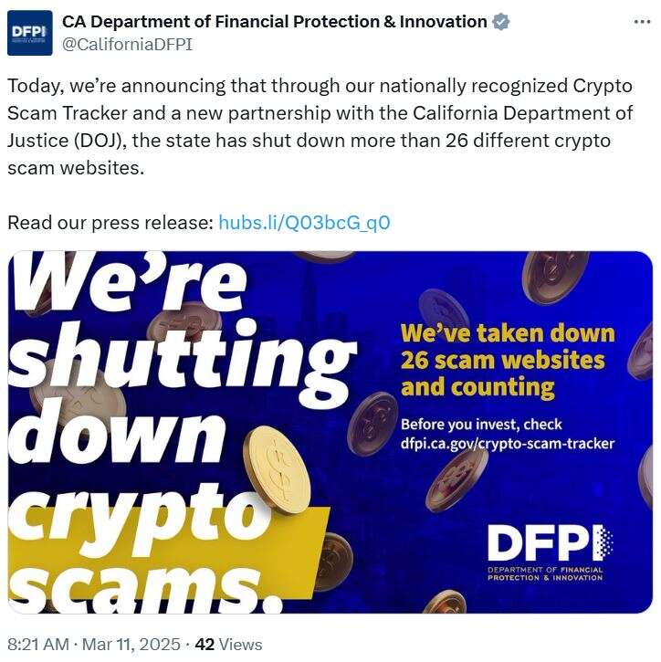  California financial regulator warns of 7 new types of crypto, AI scams 