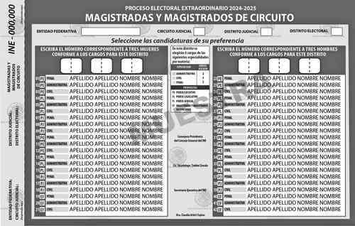 El INE concluyó el diseño de las boletas  para elegir magistrados y jueces de circuito   