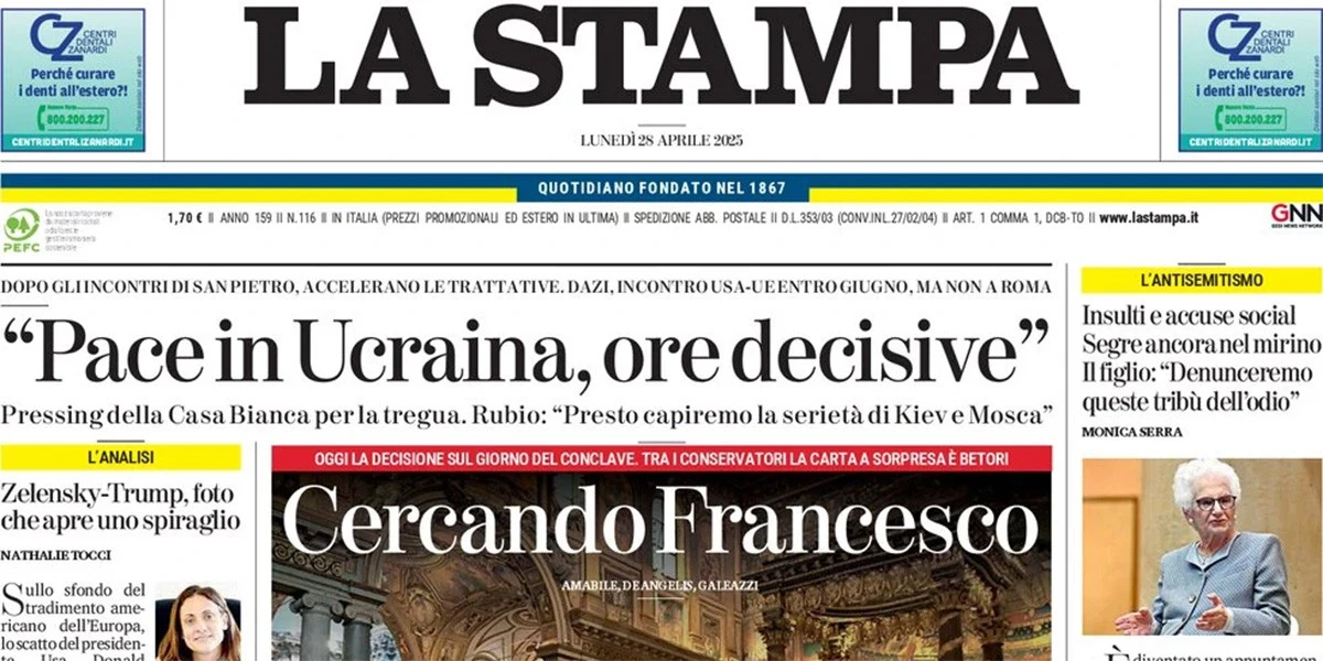 Le prime pagine di oggiLe cerimonie in ricordo di papa Francesco, la trattativa per una tregua fra Russia e Ucraina, e la sparatoria a Monreale