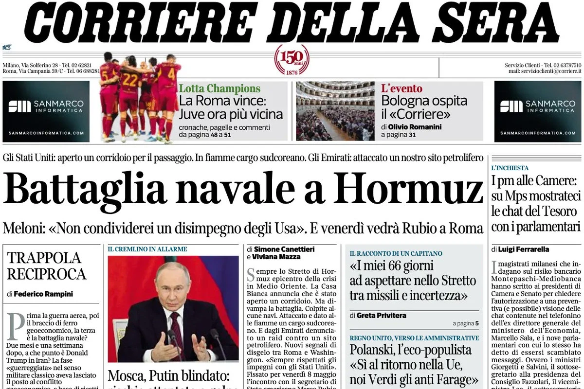 4 minuti faLe prime pagine di oggiI combattimenti nel golfo Persico, l'incontro fra Meloni e Rubio, e le nuove indagini sull'omicidio di Chiara Poggi a Garlasco