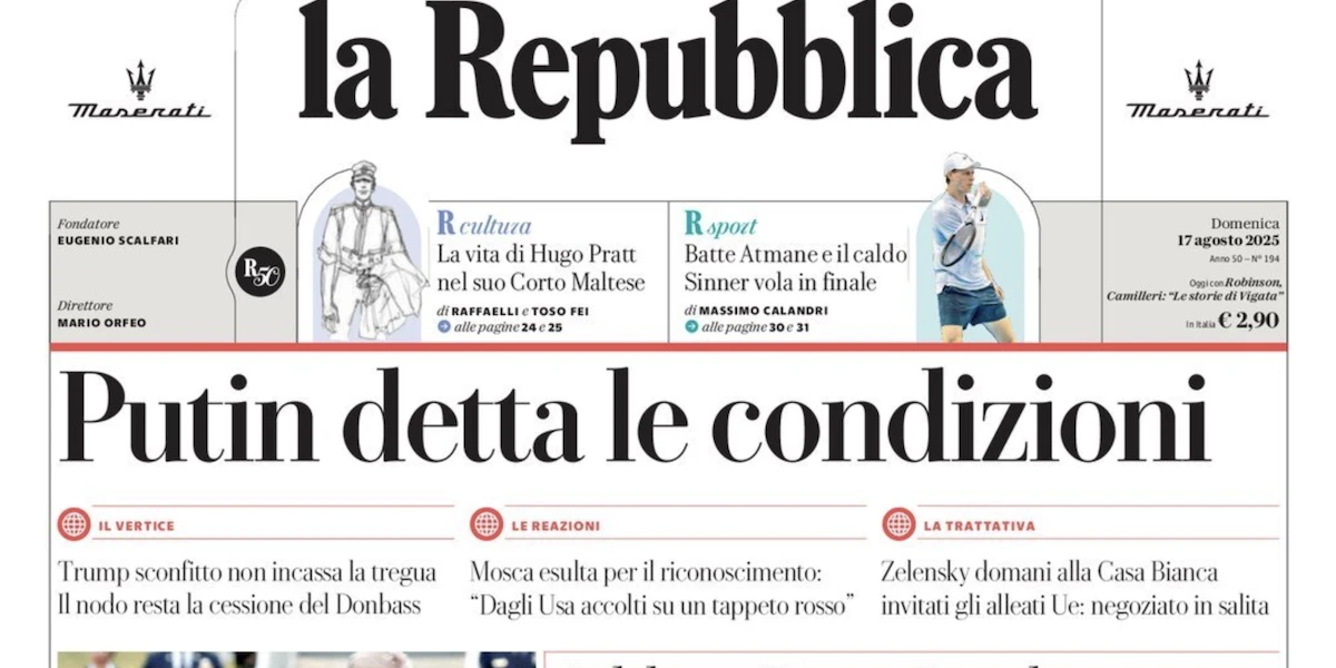 3 minuti faLe prime pagine di oggiLa visita di Zelensky lunedì alla Casa Bianca, la morte di Pippo Baudo, l'inchiesta sull'urbanistica a Milano e una sparatoria a Ischia