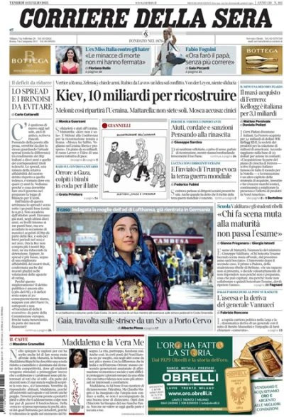 3 minuti faLe prime pagine di oggiLa conferenza a Roma sull'Ucraina, la situazione a Gaza, e la sfiducia a von der Leyen respinta dal Parlamento europeo