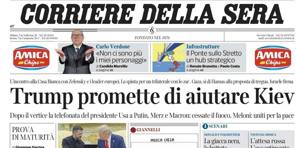 pochi secondi faLe prime pagine di oggiAncora con la visita dei leader europei e Zelensky a Washington, i morti per i taser delle forze dell'ordine e il ritiro di Jannik Sinner ai Masters 1000 di Cincinnati
