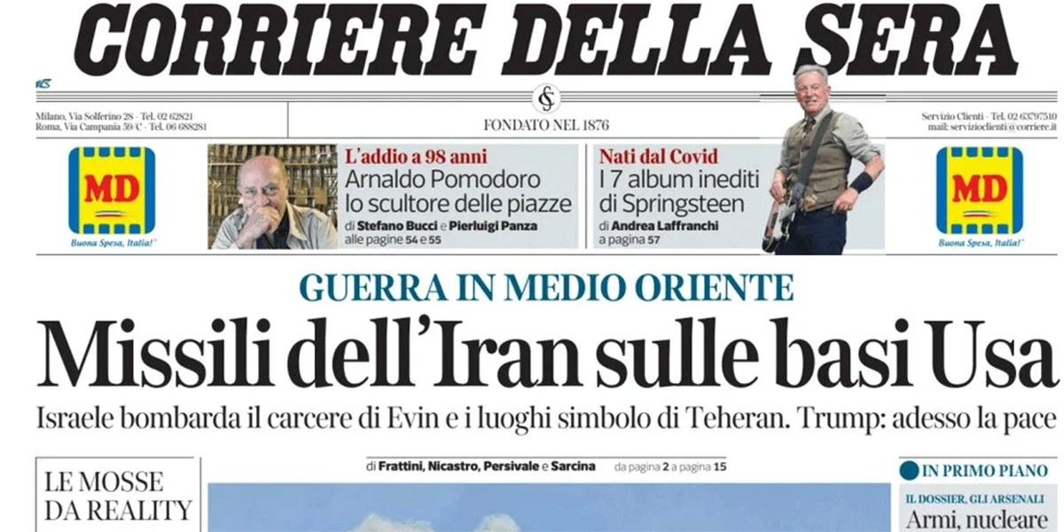 Le prime pagine di oggiL'attacco iraniano a una base militare degli Stati Uniti in Qatar, la tregua annunciata da Trump, e la discussione in parlamento sull'uso delle basi in Italia