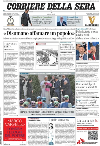 Le prime pagine di oggiLe dure parole di Mattarella su Israele, il grosso attacco ucraino in Russia e il futuro di Simone Inzaghi