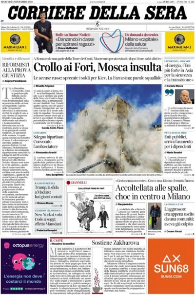 pochi secondi faLe prime pagine di oggiIl crollo della Torre dei Conti a Roma, le minacce di Trump a Venezuela e Nigeria, la donna accoltellata a Milano, e le elezioni per il sindaco di New York