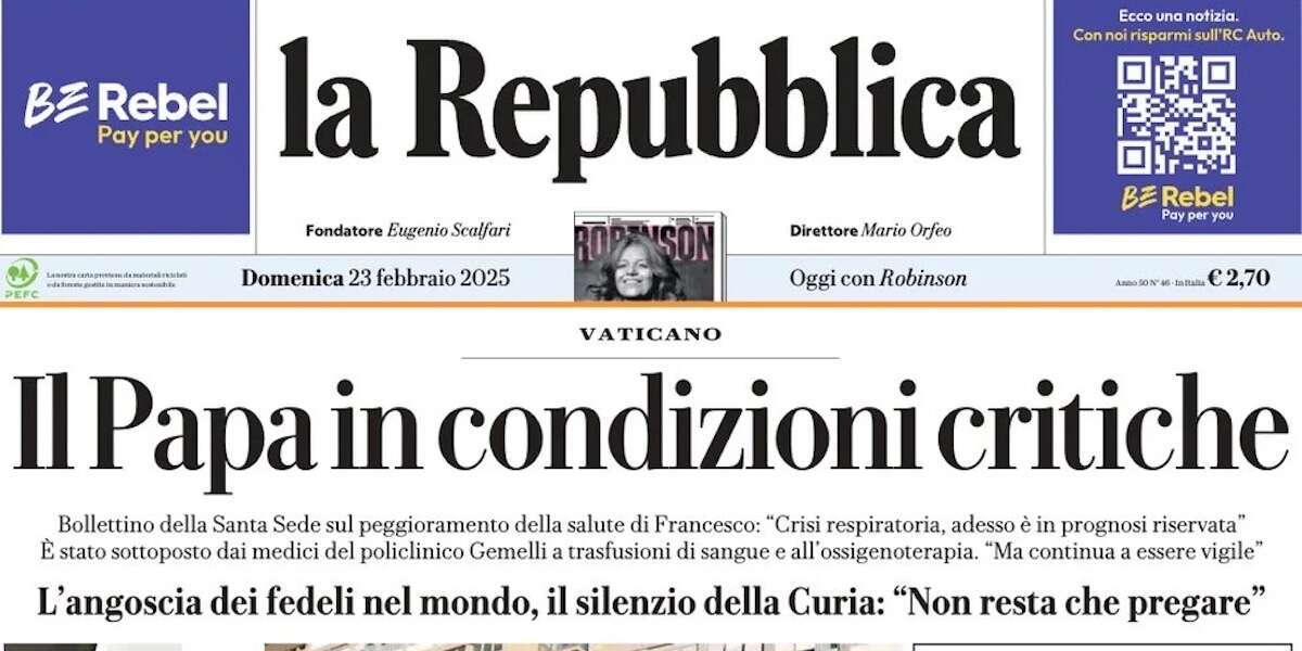 Le prime pagine di oggiLe condizioni di papa Francesco che si aggravano, le elezioni in Germania e il discorso di Meloni al raduno dei conservatori americani