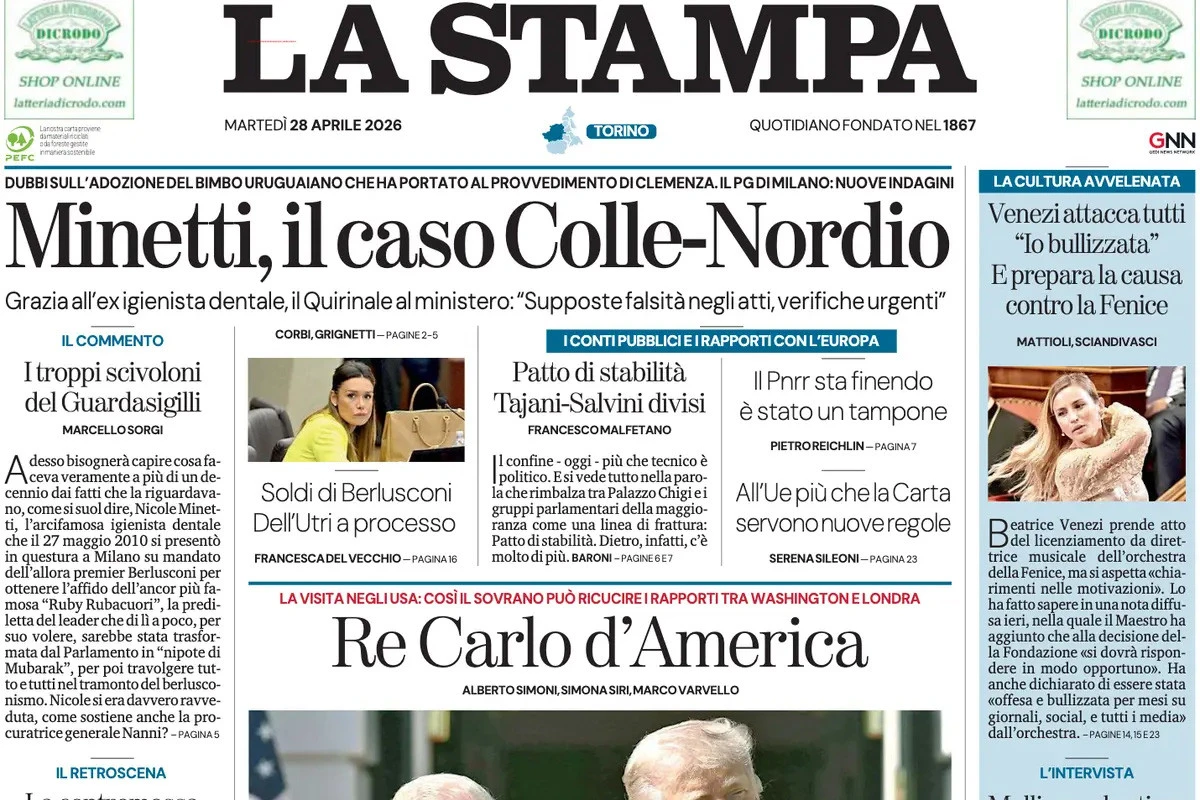 2 minuti faLe prime pagine di oggiI dubbi sulla grazia a Minetti, l'indagine sugli spari a Washington, l'inchiesta sugli arbitri, e la reazione di Venezi al licenziamento