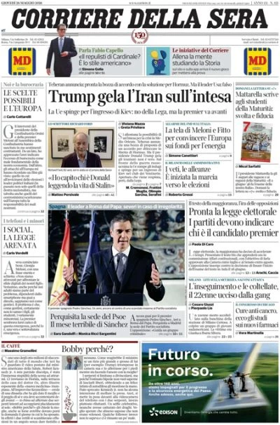 2 minuti faLe prime pagine di oggiLa trattativa fra Iran e Stati Uniti, la proposta della maggioranza per la nuova legge elettorale, e l'avanzata israeliana in Libano