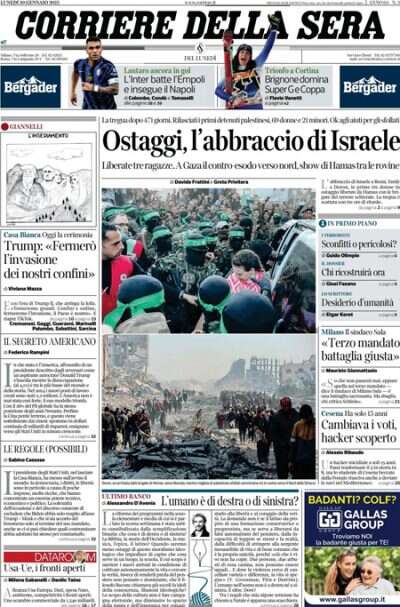 Le prime pagine di oggiL'inizio della tregua fra Israele e Hamas, la liberazione dei primi ostaggi, e l'insediamento del presidente Trump