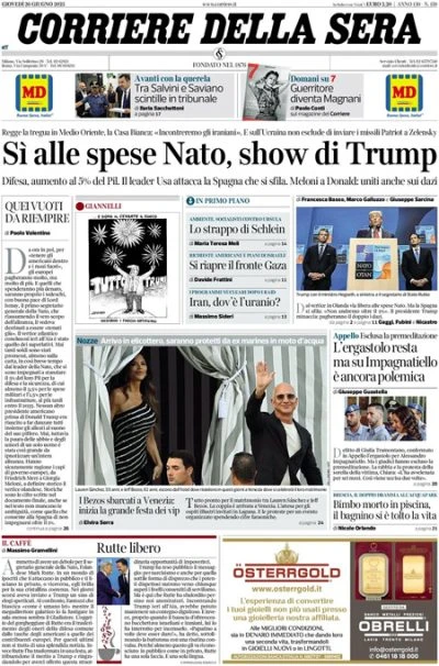 Le prime pagine di oggiLa riunione della NATO sull'aumento delle spese per la difesa, l'ergastolo confermato a Impagnatiello, e l'incontro fra Salvini e Saviano in tribunale