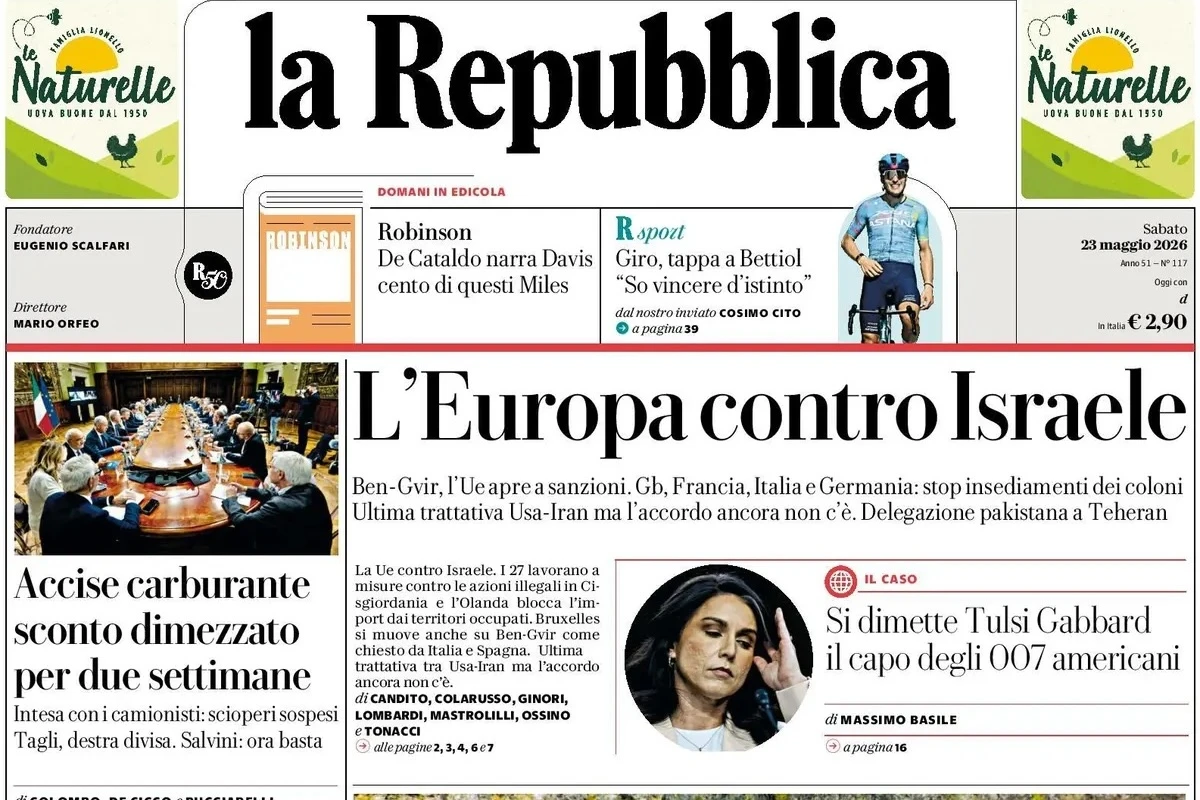 4 minuti faLe prime pagine di oggiLe reazioni dell'Europa alle violenze subite in Israele dagli attivisti della Global Sumud Flotilla, la possibile intesa per far finire la guerra in Medio Oriente, la riduzione confermata delle accise