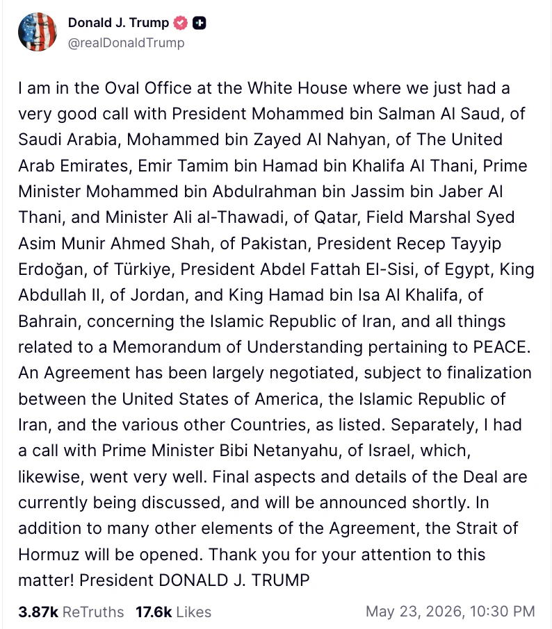 1 minuto faSecondo Trump l’accordo per riaprire lo stretto di Hormuz sarebbe vicino