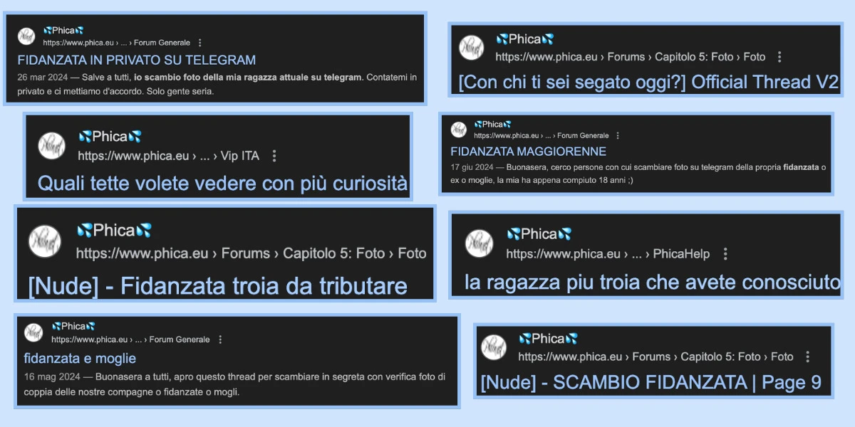 2 minuti faChe sito è Phica.net, dove molte donne hanno trovato le loro fotoEsisteva dal 2005 e, dopo anni di denunce a vuoto, ne hanno parlato alcune donne famose coinvolte e gli amministratori l'hanno chiuso