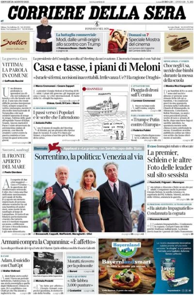 pochi secondi faLe prime pagine di oggiIl discorso di Meloni a Rimini, l'attacco in una chiesa a Minneapolis, e l'apertura della Mostra del cinema di Venezia