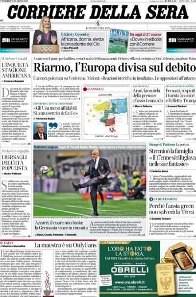 Le prime pagine di oggiLa riunione del Consiglio europeo, la polemica sul Manifesto di Ventotene, e la nuova presidente del CIO