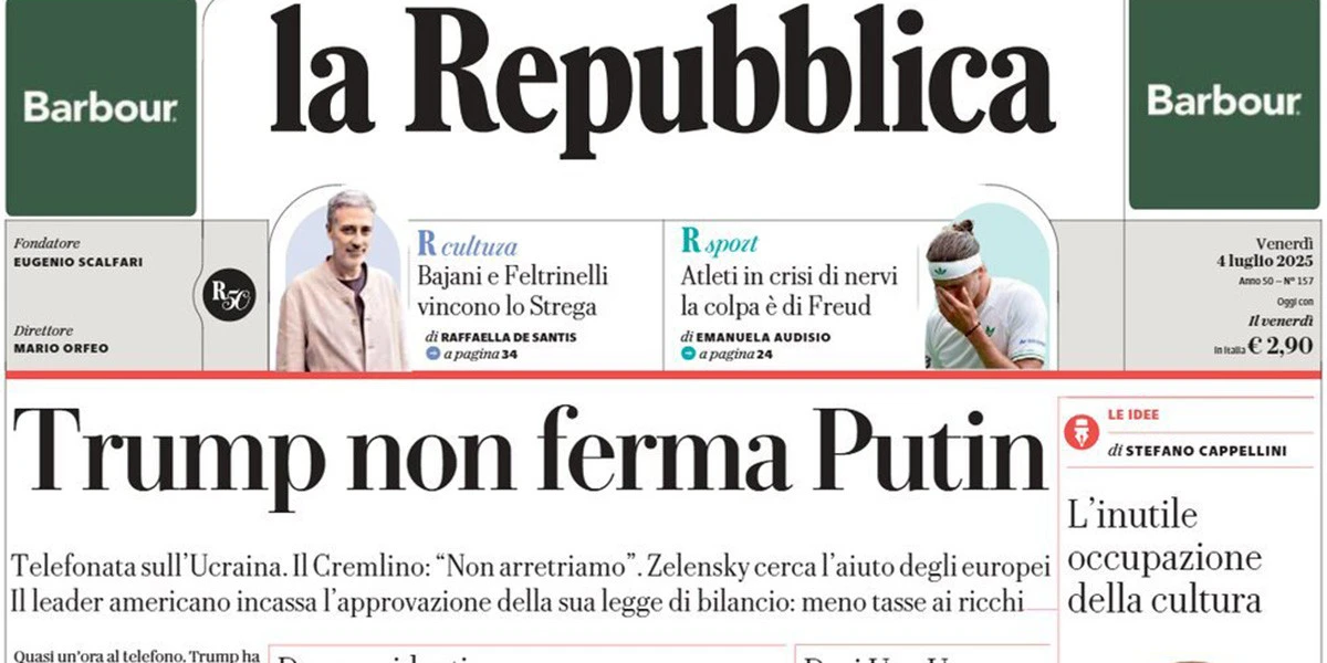 2 minuti faLe prime pagine di oggiLa telefonata fra Trump e Putin, le osservazioni della Corte costituzionale sui centri per il rimpatrio, e la discussione politica sullo 