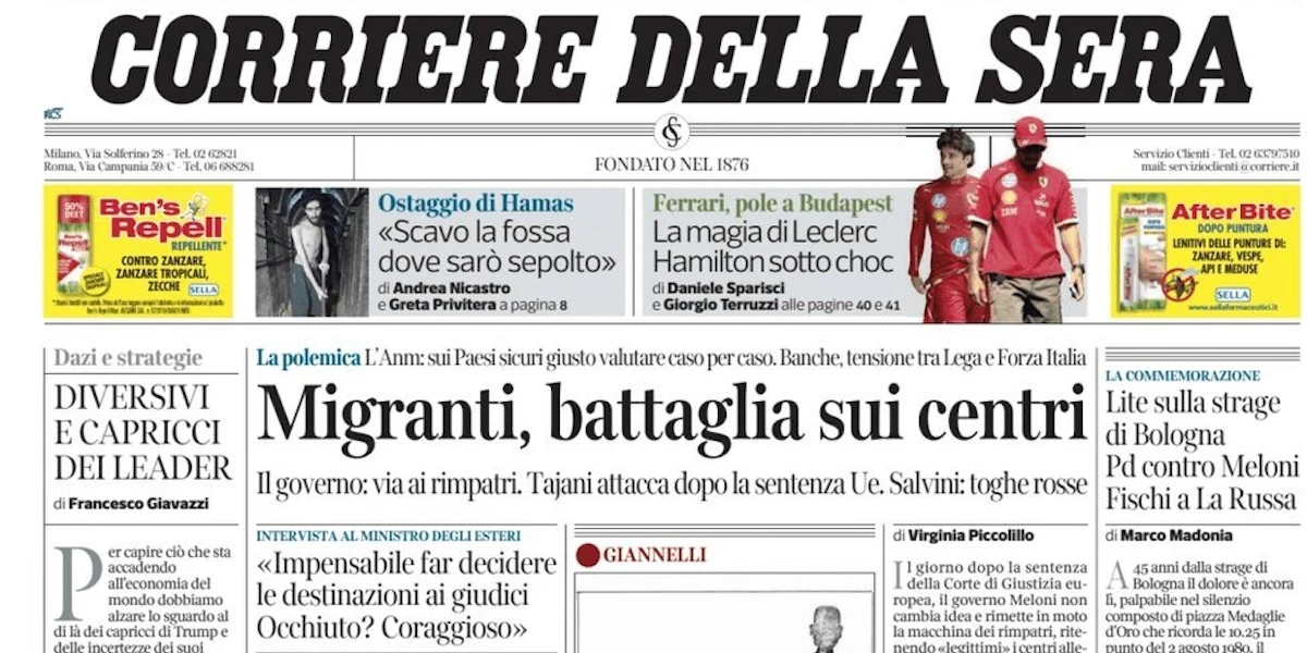 4 minuti faLe prime pagine di oggiL'anniversario della strage di Bologna, le reazioni del governo alla sentenza sui 