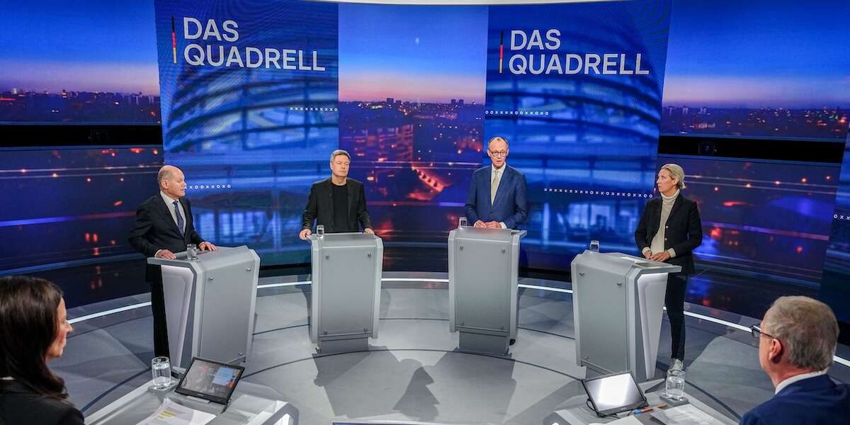 Il dibattito tra i candidati cancellieri in Germania era un tutti-contro-Alice WeidelIl suo partito di estrema destra AfD è secondo nei sondaggi, ma nessuno degli altri è disposto ad allearcisi dopo il voto del 23 febbraio