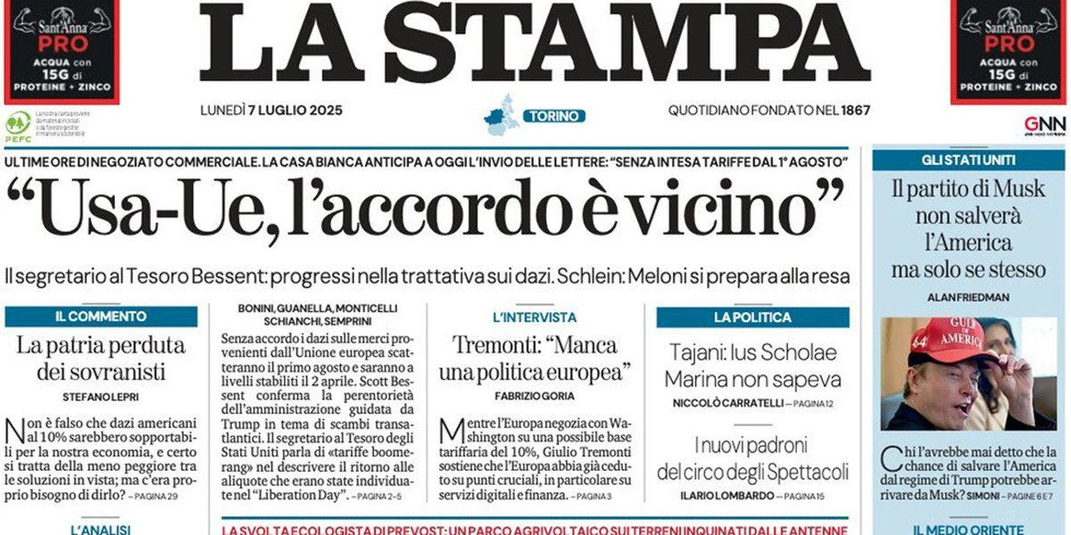 2 minuti faLe prime pagine di oggiLa trattativa sui dazi, le piogge nel Nord Italia, i negoziati per una tregua a Gaza, e il partito di Musk