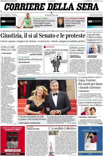 pochi secondi faLe prime pagine di oggiLa separazione delle carriere in magistratura, la situazione nella Striscia di Gaza, la morte di Laura Santi, e Unicredit ritira l'offerta per Banco BPM