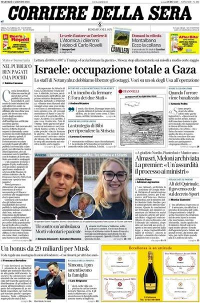 2 minuti faLe prime pagine di oggiL'archiviazione per Meloni nell'inchiesta sul rimpatrio di Almasri, e l'intenzione del governo israeliano di occupare la Striscia di Gaza