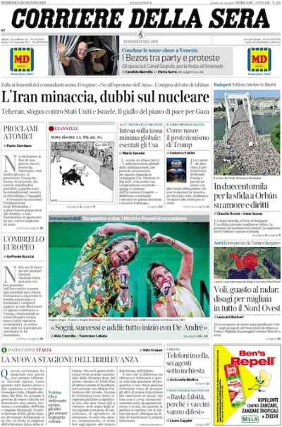 Le prime pagine di oggiIl partecipato Pride di Budapest, il guasto che ha bloccato i voli nel Nord Italia, le nuove trattative sui dazi fra Europa e Stati Uniti