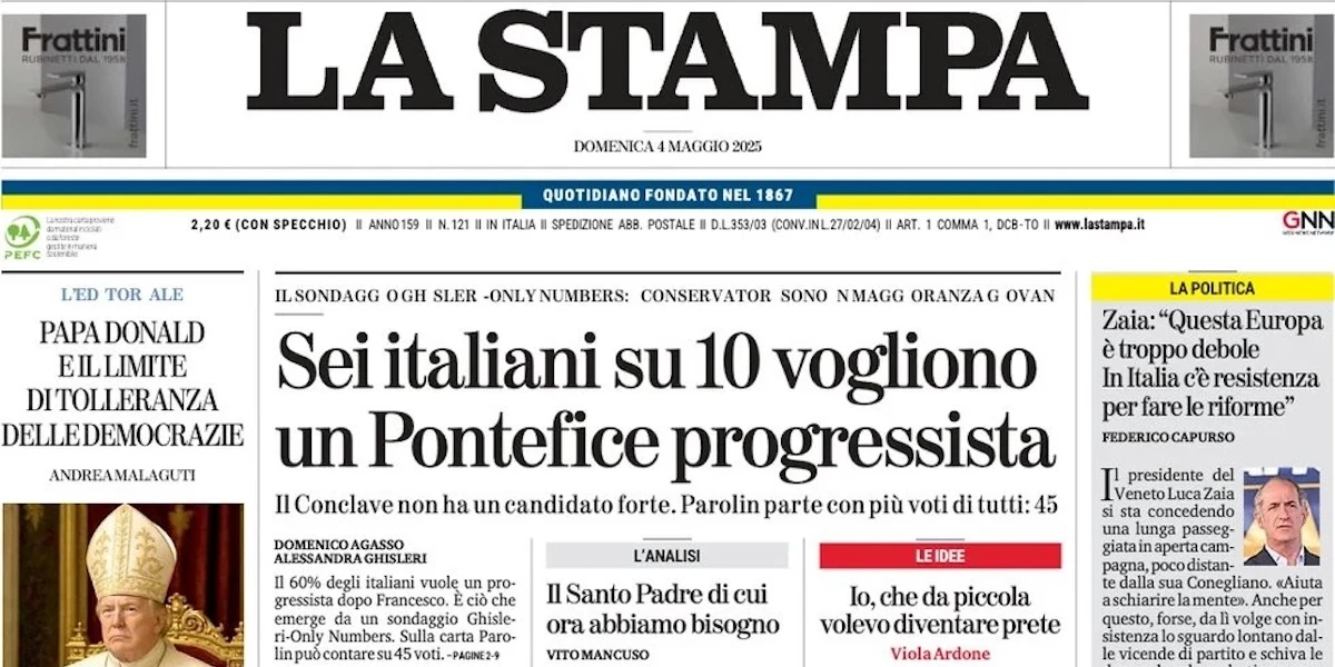 Le prime pagine di oggiL'Ucraina che non aderirà alla tregua, la foto di Trump vestito da papa e l'attesa del conclave