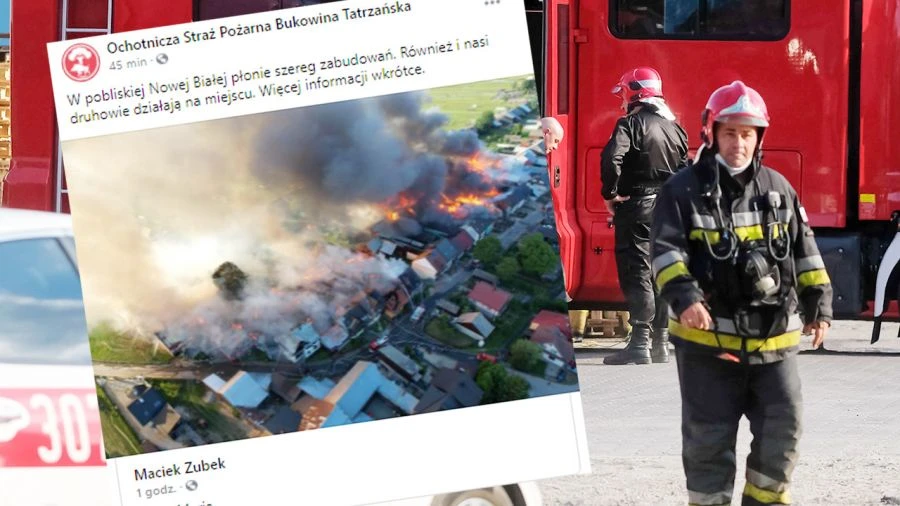 Wielki pożar w Nowej Białej. Płoną budynki mieszkalne i gospodarcze