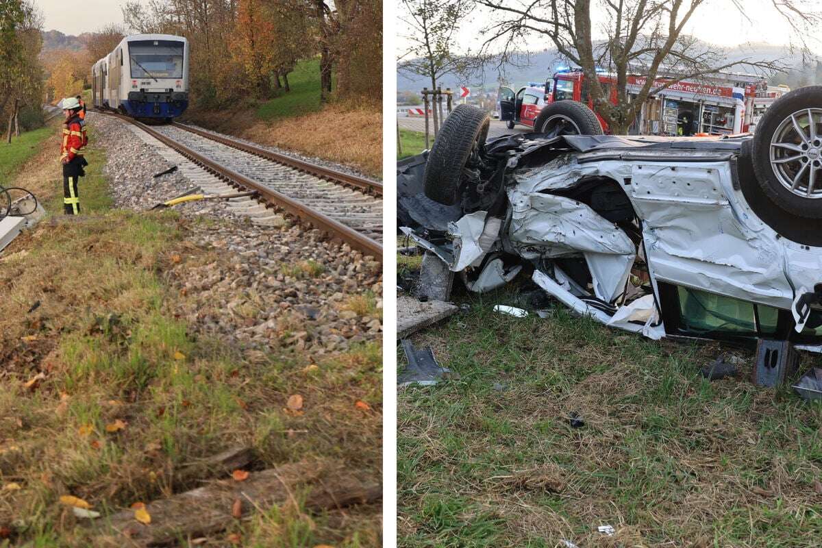 Heftiger Crash am Bahnübergang: Zug kollidiert mit Auto