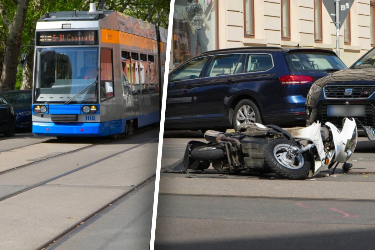 Tram-Strecke gesperrt: Motorroller liegt nach Unfall auf Gleisen