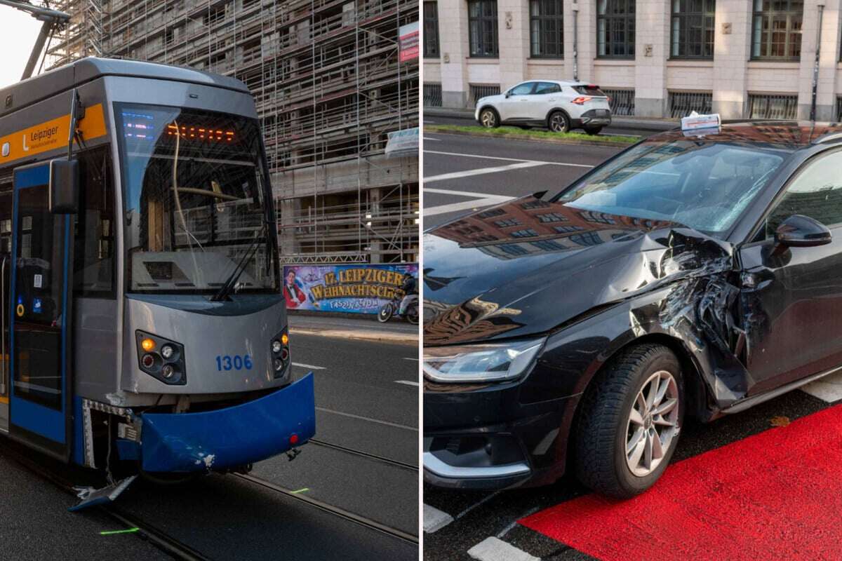 Unfall im Leipziger Osten: Audi kracht mit Straßenbahn zusammen