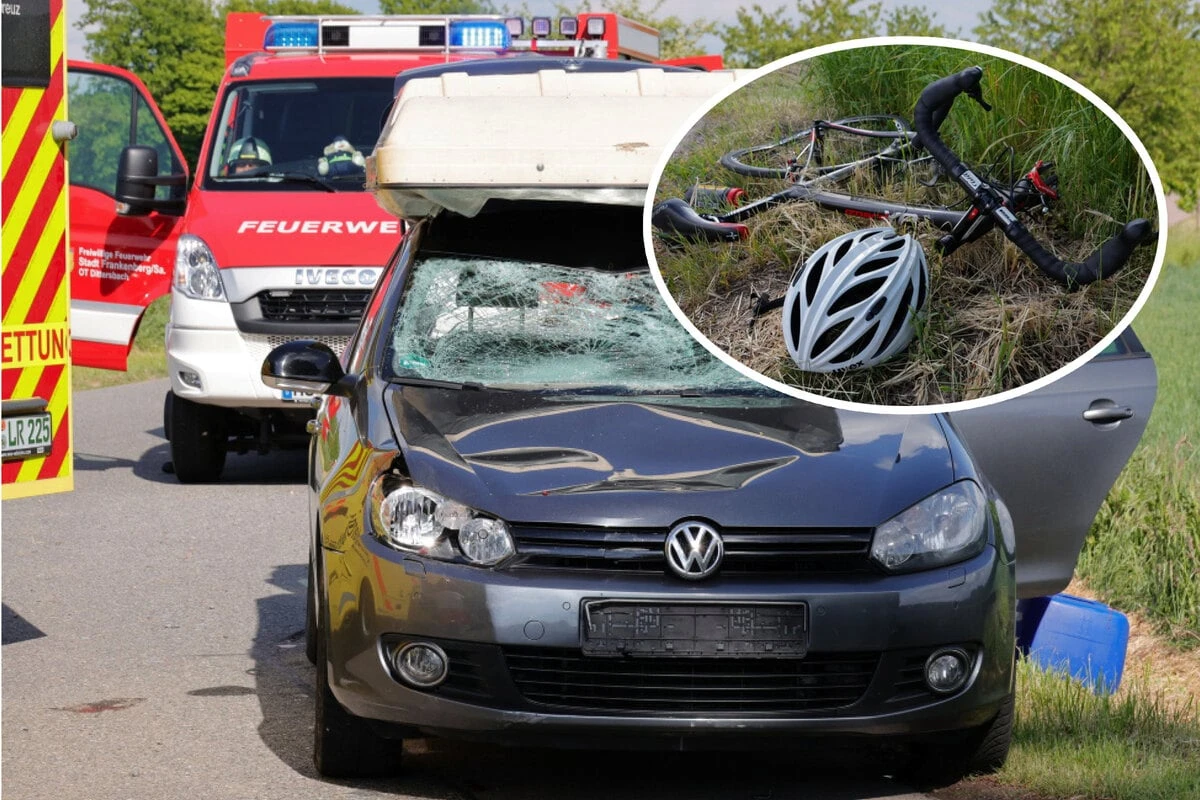 Radfahrer bei Crash mit VW in Frankenberg schwer verletzt - Rettungshubschrauber im Einsatz!
