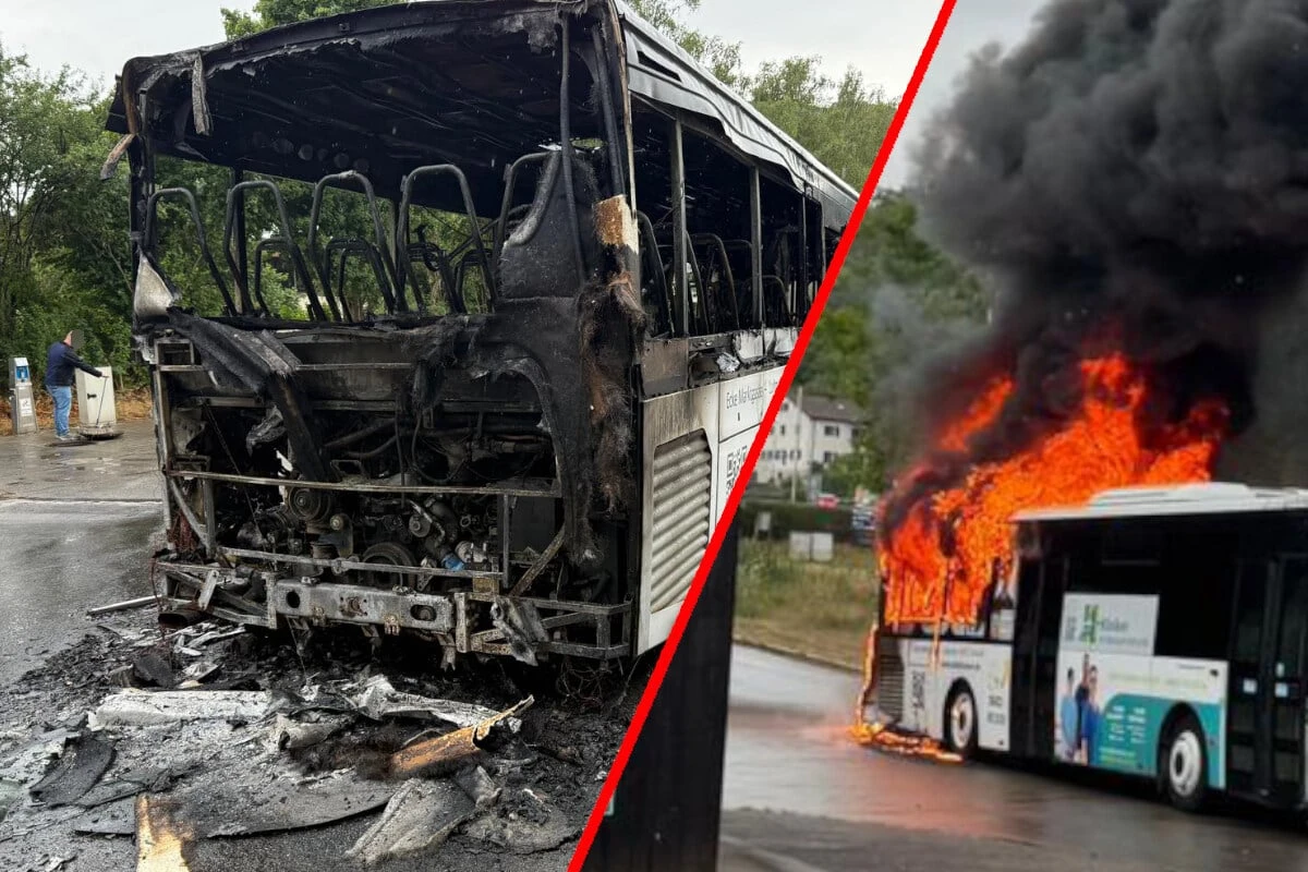 Schwarzer Rauch über Volksfestplatz: Bus brennt lichterloh