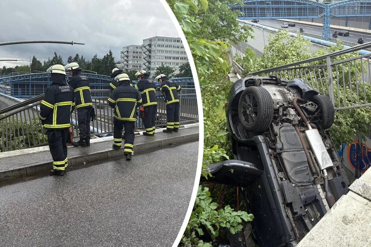 Auto kracht von A7-Brücke! Verletzter Fahrer flüchtet