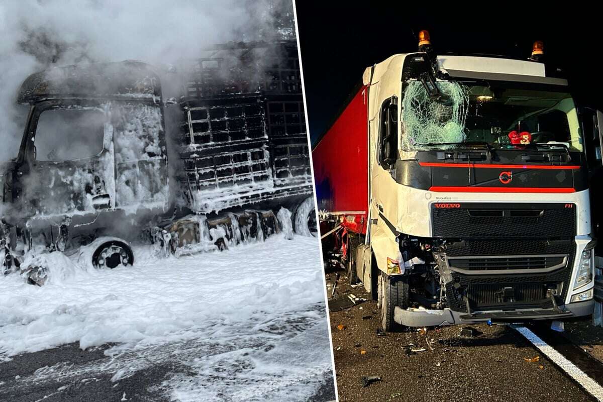 Sattelzug fängt auf der A6 Feuer, dann kracht zweiter Lkw in den Stau